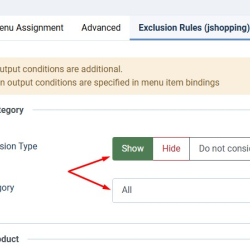 Условия вывода модулей в JoomShopping 5+